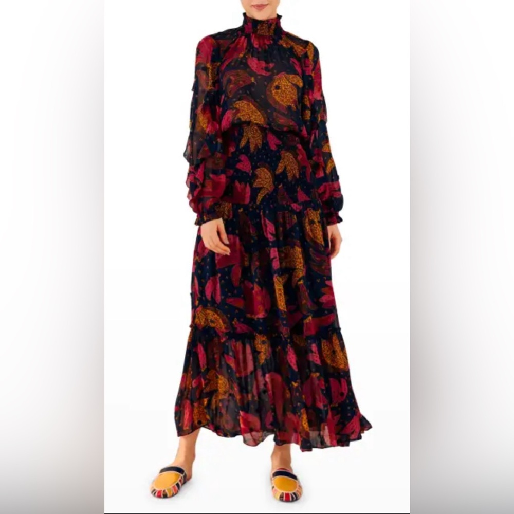 FARM Rio Patchwork Bananas Long Sleeve Maxi Dress Size Large NEW WITH TAGS